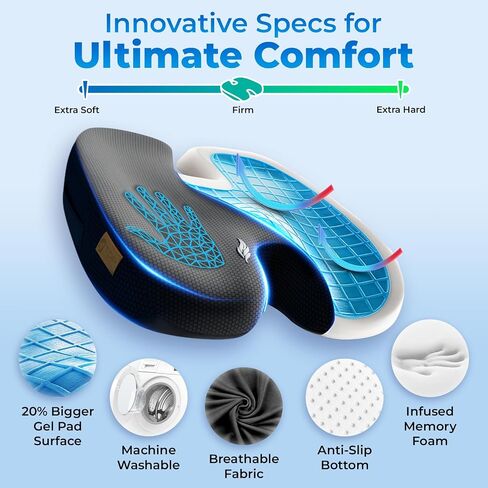Seat Cushion, BodySync™ Technology with Non-Slip Gel & Memory Foam for Tailbone, Sciatica & Back Pain Relief, Office Chair Cushion, Car Seat Cushions for Driving (Black) in Saudi Arabia