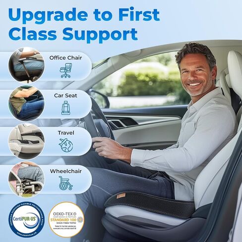 Seat Cushion, BodySync™ Technology with Non-Slip Gel & Memory Foam for Tailbone, Sciatica & Back Pain Relief, Office Chair Cushion, Car Seat Cushions for Driving (Black) in Saudi Arabia