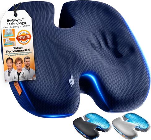 Seat Cushion, BodySync™ Technology with Non-Slip Gel & Memory Foam for Tailbone, Sciatica & Back Pain Relief, Office Chair Cushion, Car Seat Cushions for Driving (Black) in Saudi Arabia