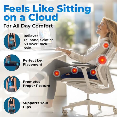 Seat Cushion, BodySync™ Technology with Non-Slip Gel & Memory Foam for Tailbone, Sciatica & Back Pain Relief, Office Chair Cushion, Car Seat Cushions for Driving (Black) in Saudi Arabia