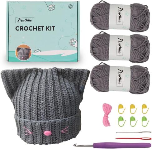 Crochet Cat Paw Gloves Kit for Beginners, Step-by-Step Video Tutorials and Instruction, Complete DIY Learn to Crochet, Crochet Starter Kits with Plush Yarn, Hook, All Accessories, Cute Cat Paw Mittens in Saudi Arabia