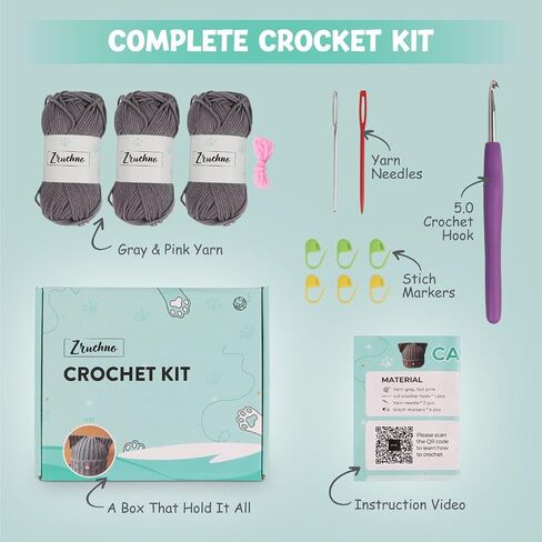 Crochet Cat Paw Gloves Kit for Beginners, Step-by-Step Video Tutorials and Instruction, Complete DIY Learn to Crochet, Crochet Starter Kits with Plush Yarn, Hook, All Accessories, Cute Cat Paw Mittens in Saudi Arabia