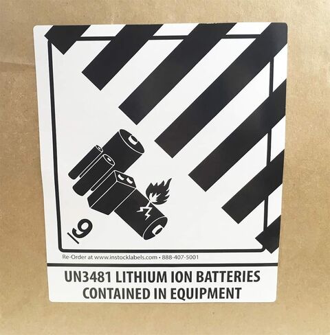 Hazard Class 9 D.O.T. UN3481 Lithium Ion Batteries Contained in Equipment Labels 4 x 4 3/4 Inch Square 500 Adhesive Stickers in Saudi Arabia