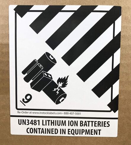 Hazard Class 9 D.O.T. UN3481 Lithium Ion Batteries Contained in Equipment Labels 4 x 4 3/4 Inch Square 500 Adhesive Stickers in Saudi Arabia