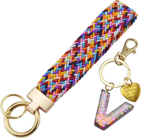 Wristlet Keychain with Initial Letter Colourful Braided Cute Wrist Lanyards Strap for Keys Wallet Handbag Phone in Saudi Arabia