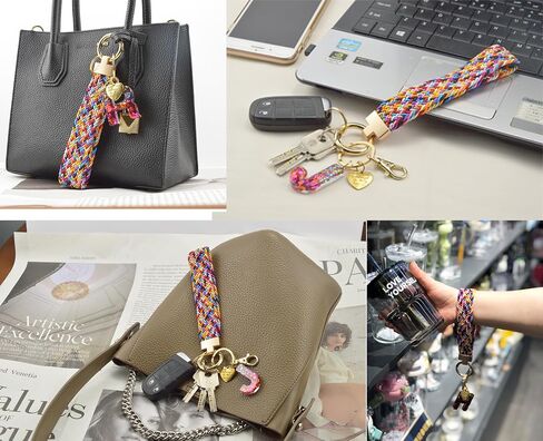 Wristlet Keychain with Initial Letter Colourful Braided Cute Wrist Lanyards Strap for Keys Wallet Handbag Phone in Saudi Arabia