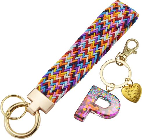 سلسلة مفاتيح معصم مع حرف أولي ملون ومضفر وحزام معصم لطيف لمفاتيح المحفظة وحقيبة اليد والهاتف in Kuwait