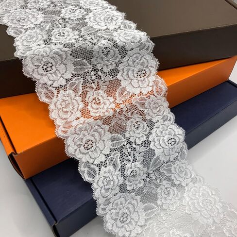 شريط مطاطي من الدانتيل بطول 6 بوصات، مثالي للحرف اليدوية وصناعة الخياطة وتغليف الهدايا وديكورات الزفاف - 5 ياردات -8939 (أبيض) in Kuwait