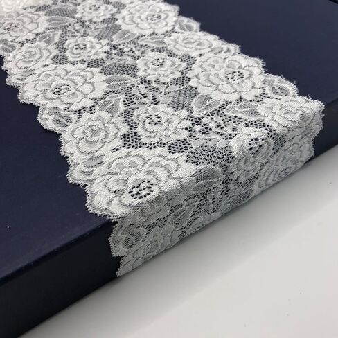 شريط مطاطي من الدانتيل بطول 6 بوصات، مثالي للحرف اليدوية وصناعة الخياطة وتغليف الهدايا وديكورات الزفاف - 5 ياردات -8939 (أبيض) in Kuwait