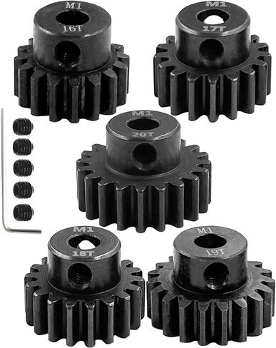 مجموعة تروس M1 ترس ترقيات أجزاء لمحرك فرشاة بدون فرشاة 1/10 RC، معدن فولاذي Mod 1 21T 22T 23T 24T 25T 5 مم تروس محرك عمود مع مفتاح سداسي يقفز لأعلى in Kuwait