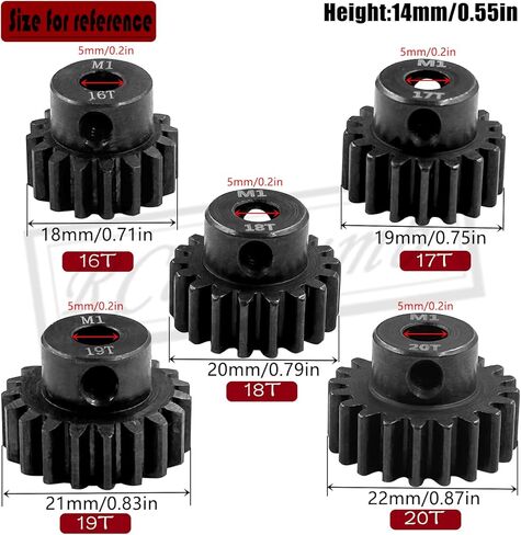 مجموعة تروس M1 ترس ترقيات أجزاء لمحرك فرشاة بدون فرشاة 1/10 RC، معدن فولاذي Mod 1 21T 22T 23T 24T 25T 5 مم تروس محرك عمود مع مفتاح سداسي يقفز لأعلى in Kuwait