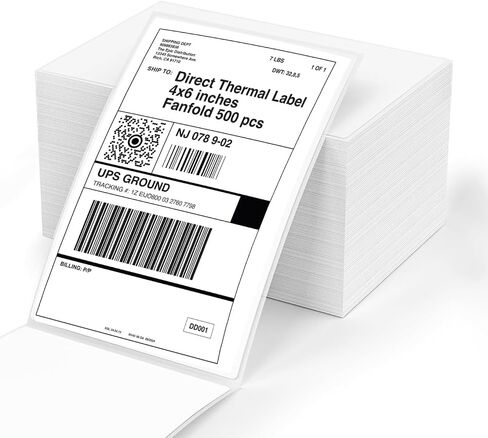BlackWidow 4" x 6" Direct Thermal Shipping Labels, Perforated and Strong Adhesive, Compatible with Rollo, MUNBYN, Zebra, Fargo Label Printer. Commercial Grade. (Fanfold or roll) (Roll 500 Labels) in Saudi Arabia