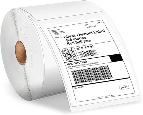 BlackWidow 4" x 6" Direct Thermal Shipping Labels, Perforated and Strong Adhesive, Compatible with Rollo, MUNBYN, Zebra, Fargo Label Printer. Commercial Grade. (Fanfold or roll) (Roll 500 Labels) in Saudi Arabia