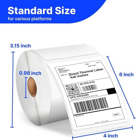 BlackWidow 4" x 6" Direct Thermal Shipping Labels, Perforated and Strong Adhesive, Compatible with Rollo, MUNBYN, Zebra, Fargo Label Printer. Commercial Grade. (Fanfold or roll) (Roll 500 Labels) in Saudi Arabia
