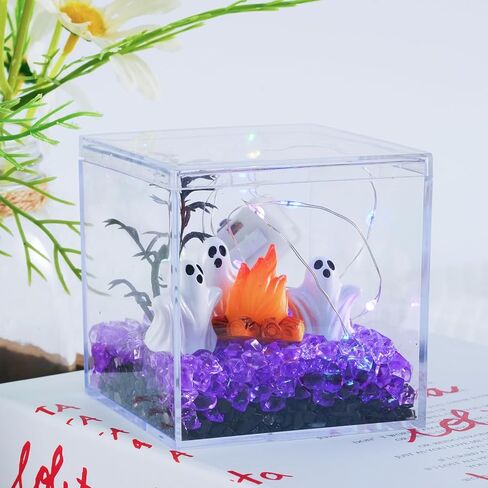 Hiawbon مصغرة هالوين شبح تمثال الراتنج سحر DIY خزان شبح ديكور الحرفية عدة، مصغرة الراتنج شبح ديكور الخرز شبح نار المخيم ديكور مجموعة لجميع القديسين DIY المناظر الطبيعية حديقة خرافية in Kuwait