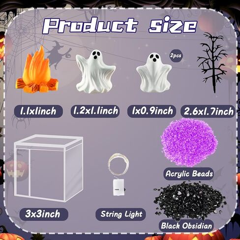 Hiawbon مصغرة هالوين شبح تمثال الراتنج سحر DIY خزان شبح ديكور الحرفية عدة، مصغرة الراتنج شبح ديكور الخرز شبح نار المخيم ديكور مجموعة لجميع القديسين DIY المناظر الطبيعية حديقة خرافية in Kuwait