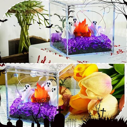 Hiawbon مصغرة هالوين شبح تمثال الراتنج سحر DIY خزان شبح ديكور الحرفية عدة، مصغرة الراتنج شبح ديكور الخرز شبح نار المخيم ديكور مجموعة لجميع القديسين DIY المناظر الطبيعية حديقة خرافية in Kuwait