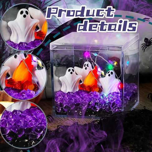 Hiawbon مصغرة هالوين شبح تمثال الراتنج سحر DIY خزان شبح ديكور الحرفية عدة، مصغرة الراتنج شبح ديكور الخرز شبح نار المخيم ديكور مجموعة لجميع القديسين DIY المناظر الطبيعية حديقة خرافية in Kuwait