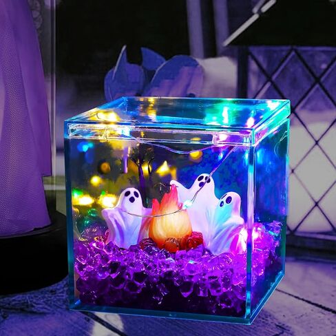 Hiawbon مصغرة هالوين شبح تمثال الراتنج سحر DIY خزان شبح ديكور الحرفية عدة، مصغرة الراتنج شبح ديكور الخرز شبح نار المخيم ديكور مجموعة لجميع القديسين DIY المناظر الطبيعية حديقة خرافية in Kuwait