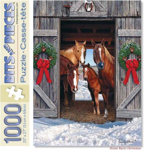 Bits and Pieces - 1000 Piece Jigsaw Puzzle for Adults - Horse Barn Christmas - 1000 pc Winter Holiday Scene Jigsaw by Artist Russell Cobane in Saudi Arabia