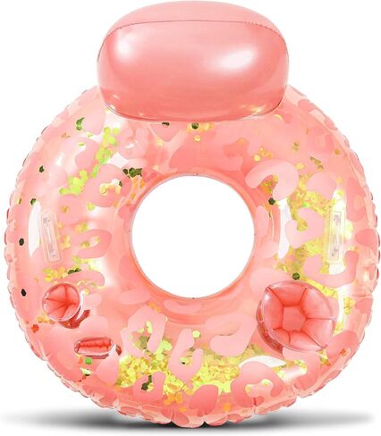 POZA Inflatable Luxury Tube with Back Rest - Big Luxurious Lounger Pool Float Tube Filled with Sparkle Confetti, Built in Phone Holder, Cup Holders, and Handles, Premium Thick Ring - 42 Inch in Saudi Arabia