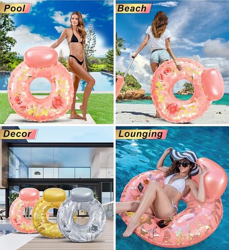POZA Inflatable Luxury Tube with Back Rest - Big Luxurious Lounger Pool Float Tube Filled with Sparkle Confetti, Built in Phone Holder, Cup Holders, and Handles, Premium Thick Ring - 42 Inch in Saudi Arabia