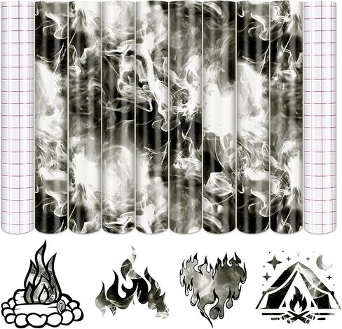 Tintnut Flame Permanent Adhesive Vinyl - 10 Sheets 12"x10" Flame Pttern Adhesive Vinyl Sheets Colorful Flame Self Sticker Water proofing Vinyl Compatible with Cricut Or Silhouette in Saudi Arabia