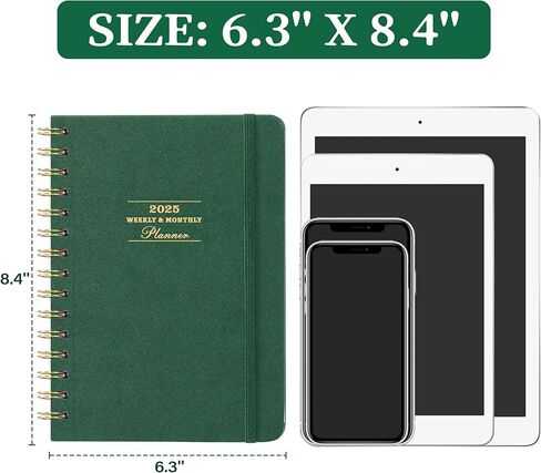 مخطط 2025 - يناير 2025 - ديسمبر 2025، مخطط 2025، 6.3 بوصة × 8.4 بوصة، مخطط 2025 أسبوعيًا وشهريًا، غلاف فني، مخطط تقويم 2025 مع شريط حلزوني in Kuwait