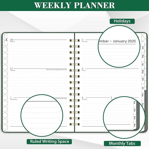 مخطط 2025 - يناير 2025 - ديسمبر 2025، مخطط 2025، 6.3 بوصة × 8.4 بوصة، مخطط 2025 أسبوعيًا وشهريًا، غلاف فني، مخطط تقويم 2025 مع شريط حلزوني in Kuwait