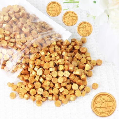 خرز شمع ختم ذهبي 720 قطعة، خرز ختم شمع ذهبي ممتاز 0.55 رطل لختم ختم الشمع، حزمة إعادة ملء حبيبات الشمع لطقم ختم الشمع، دعوات الزفاف، ختم الحروف in Saudi Arabia