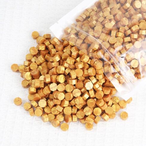 خرز شمع ختم ذهبي 720 قطعة، خرز ختم شمع ذهبي ممتاز 0.55 رطل لختم ختم الشمع، حزمة إعادة ملء حبيبات الشمع لطقم ختم الشمع، دعوات الزفاف، ختم الحروف in Saudi Arabia