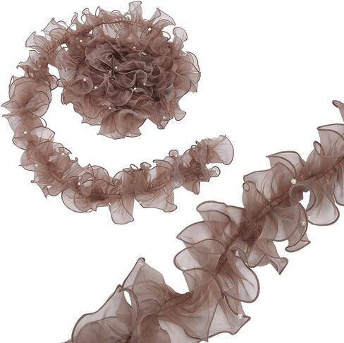 PH PandaHall 5 Yards Organza Lace Ribbon 4.9 inch Wide Pleated Edging Trim Ribbon Ruffled Lace Fabric Ruffled Ribbon with Beads for Sewing Craft Wedding Dress DIY Decor Christmas Tree, Gray in Saudi Arabia