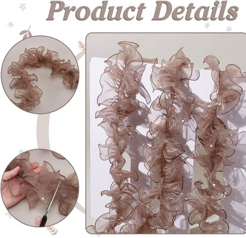 PH PandaHall 5 Yards Organza Lace Ribbon 4.9 inch Wide Pleated Edging Trim Ribbon Ruffled Lace Fabric Ruffled Ribbon with Beads for Sewing Craft Wedding Dress DIY Decor Christmas Tree, Gray in Saudi Arabia