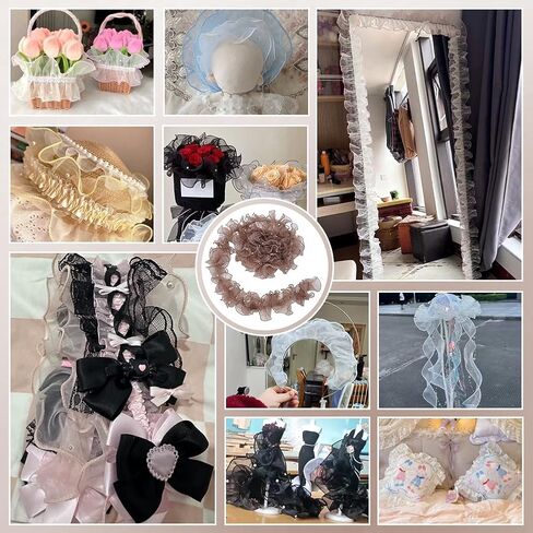 PH PandaHall 5 Yards Organza Lace Ribbon 4.9 inch Wide Pleated Edging Trim Ribbon Ruffled Lace Fabric Ruffled Ribbon with Beads for Sewing Craft Wedding Dress DIY Decor Christmas Tree, Gray in Saudi Arabia