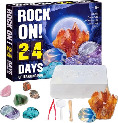 24 Rock Collection for Kids, Rocks Gems & Geodes Maker Lab STEM Kit, Gemstones & Crystals with Learning Guide,Educational Christmas Avent Calendar Geologist's Gift for Boys & Girls in Saudi Arabia