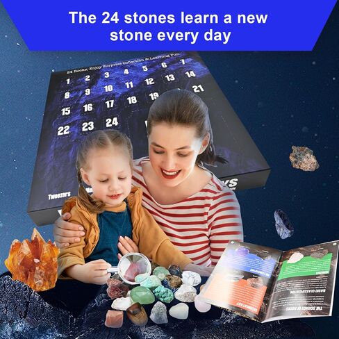 24 Rock Collection for Kids, Rocks Gems & Geodes Maker Lab STEM Kit, Gemstones & Crystals with Learning Guide,Educational Christmas Avent Calendar Geologist's Gift for Boys & Girls in Saudi Arabia