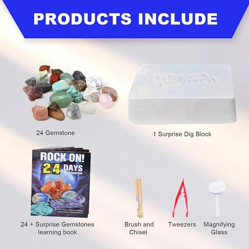 24 Rock Collection for Kids, Rocks Gems & Geodes Maker Lab STEM Kit, Gemstones & Crystals with Learning Guide,Educational Christmas Avent Calendar Geologist's Gift for Boys & Girls in Saudi Arabia
