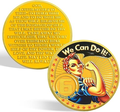 CHURYUML 6 Year Rosie The Riveter Sobriety Coin | Empowering Sobriety Gifts for Women | Six Year Sobriety Chip AA Coins Recovery Anniversary Medallions Alcoholics Anonymous Addiction Recovery Gifts in Saudi Arabia
