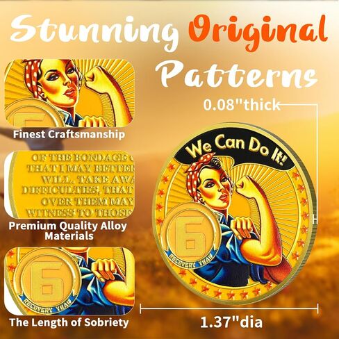 CHURYUML 6 Year Rosie The Riveter Sobriety Coin | Empowering Sobriety Gifts for Women | Six Year Sobriety Chip AA Coins Recovery Anniversary Medallions Alcoholics Anonymous Addiction Recovery Gifts in Saudi Arabia