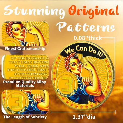 CHURYUML 6 Year Rosie The Riveter Sobriety Coin | Empowering Sobriety Gifts for Women | Six Year Sobriety Chip AA Coins Recovery Anniversary Medallions Alcoholics Anonymous Addiction Recovery Gifts in Saudi Arabia