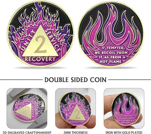 عملة بيربل لهب الرصانة لمدة عام واحد ميدالية استعادة رقاقة AA لـ AA NA 12 خطوة هدايا نظيفة ورصينة للرجال والنساء مدمني الكحول هدايا مجهولة للاحتفال بالتعافي من الإدمان in Kuwait