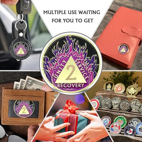 عملة بيربل لهب الرصانة لمدة عام واحد ميدالية استعادة رقاقة AA لـ AA NA 12 خطوة هدايا نظيفة ورصينة للرجال والنساء مدمني الكحول هدايا مجهولة للاحتفال بالتعافي من الإدمان in Kuwait
