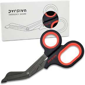 Glow-in-The-Dark Professional-Grade Emergency Trauma Shears by PYRSIVA Medical | Durable Titanized Blades, Rubberized Grips | for Nurses, EMTs, Paramedics, Physicians and vets