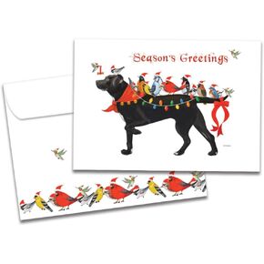 Tree-Free Greetings - Season's Greeting Cards - Artful Designs - 10 Cards + Matching Envelopes - Made in USA - 100% Recycled Paper - 5 x 7 - Bird Dog Christmas (HB93239)