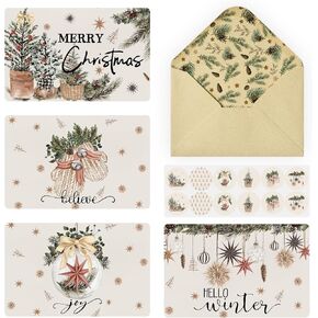 Artoid Mode 36 Pack Merry Christmas Thank You Cards Gloves Basket Xmas Tree Greeting Cards Gift With Envelope Sticker Blank Note Cards for Birthday Wedding Baby Shower Bridal Shower, 4 x 6 Inch