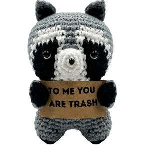 Valentines Day Gifts for Girlfriend, Handmade Cute Crocheted Finished Raccoon Plush Doll, Pocket Hug Token, Stress Balls, Squeeze Balls