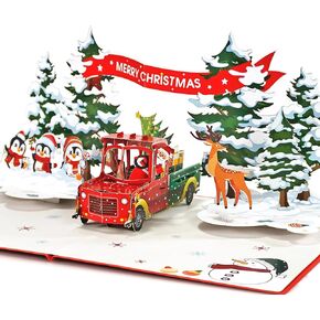 CUTPOPUP Christmas Card Pop Up, 6x8in, 3D Xmas, New Year, Holiday Greeting Card for Family, Grandma, Grandpa, Mom, Dad, Sister, Brother, Friends (Red Truck)