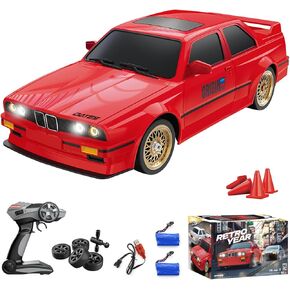 RC Drift Car for Kids Adults 1:16 Scale 2.4Ghz 4WD High Speed RTR Racing Car 30KM/H with Led Lights Remote Control Vehicle Sport Toy Gifts for Girls Boys, Two Batteries and Drift Tire Included