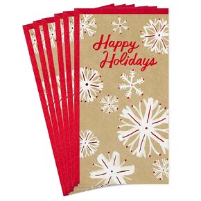 Hallmark Rustic Holiday Money or Gift Card Holder Cards (6 Cards with Envelopes) Red and White Snowflakes, Kraft Brown