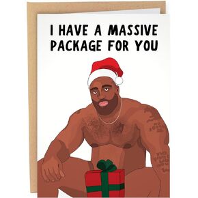 Sleazy Greetings Funny Christmas Card For Men Women | Barry Wood Massive Package Card | Dirty Holiday Card For Friend, Girlfriend, Boyfriend, Husband, Wife, Fiance | Naughty Xmas Card For Him Her